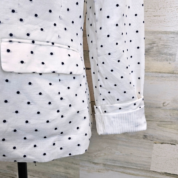 Talbots Linen & Cotton Polka Dot Blazer 6P White Navy Preppy Light Academia Chic - Picture 13 of 16